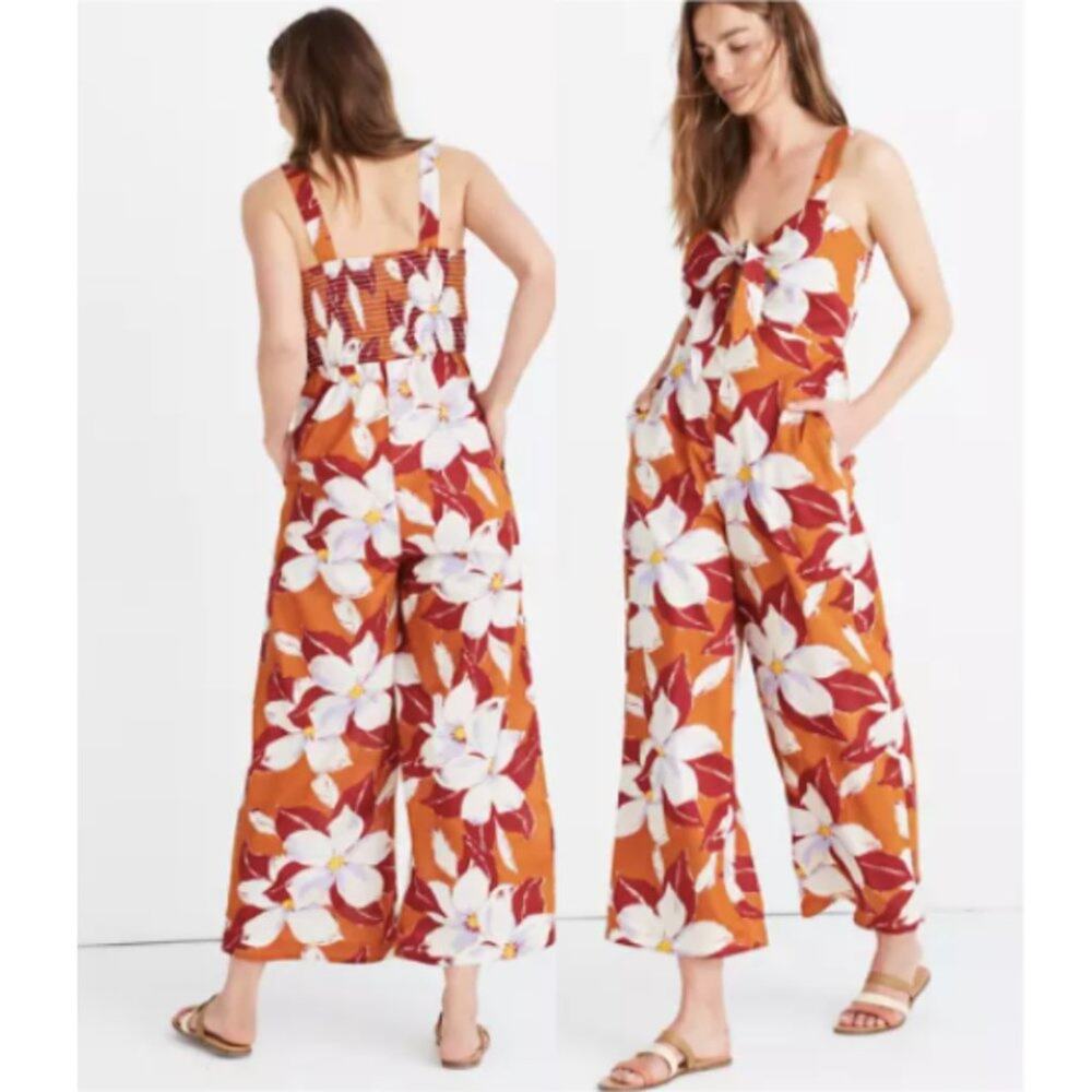 Madewell Floral Print Tie-Front Wide Leg Jumpsuit in Island Magnolias